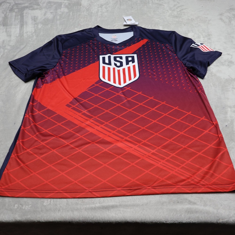 US Soccer Shirt Mens XL Blue USA Football Team V-Neck Jersey Athletic $25 NEW
